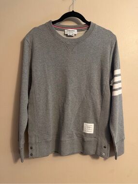 Thom Browne Men's Gray Crewneck Sweatshirt with Sleeve Stripes